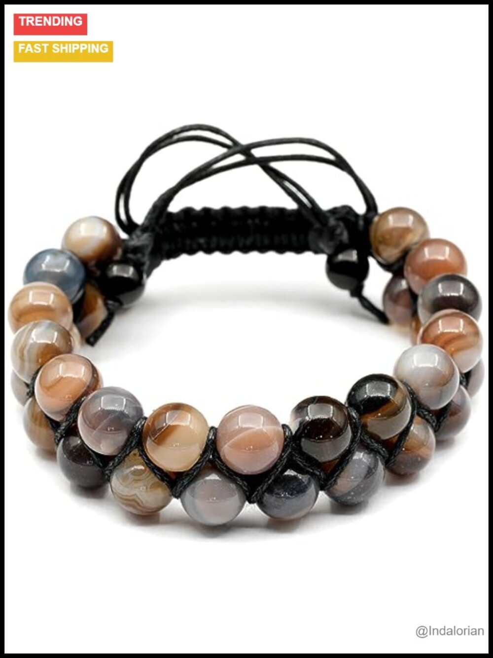 Natural Botswana Agate Beaded Macrame Bracelet for Men Women Unisex Adjustable